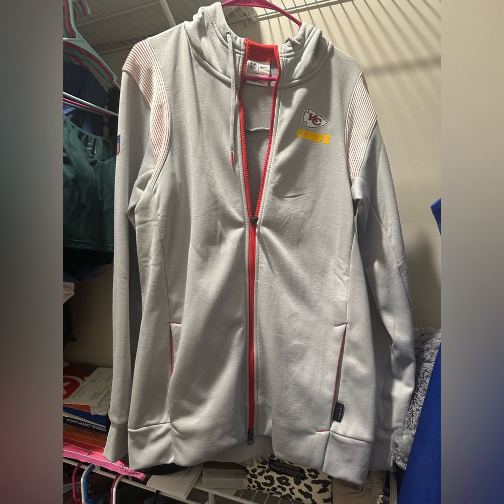 Gray and Red Varsity Jacket with Athletic Style